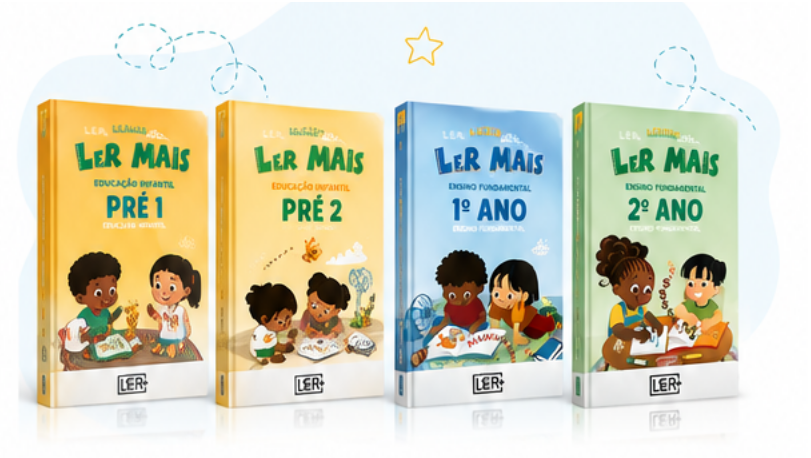 Os quatro livros da Coleção Ler Mais: Pré 1, Pré 2, 1º ano e 2º ano